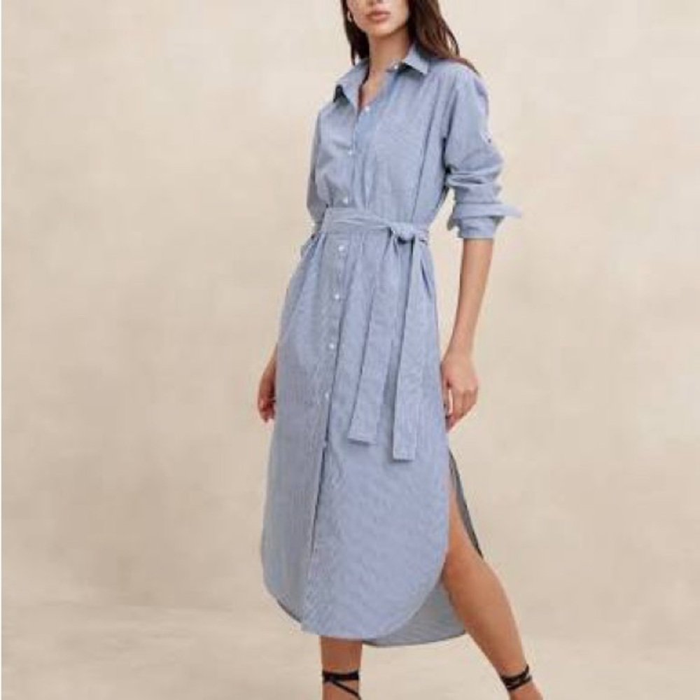 Banana Republic Striped Poplin Shirt Dress Large